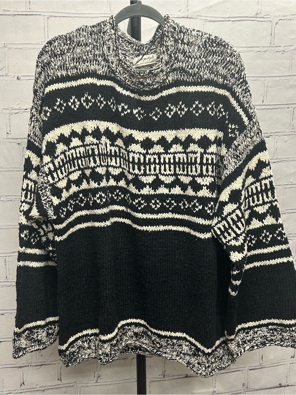 Free People Black & Cream Fair Isle Sweater